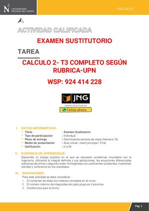 WSP: 924 414 228 - CÁLCULO 2 - EXAMEN SUSTITUTORIO - COMPLETO SEGÚN RUBRICA-UPN