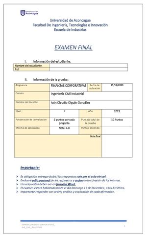 Examen Finanzas Corporativas