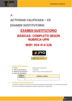 WSP: 924 414 228 - BASICAS  - EXAMEN SUSTITUTORIO - COMPLETO SEGÚN RUBRICA-UPN
