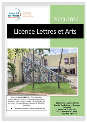 Livret Pedagogique Licence Lettres Et Arts 2023 2024