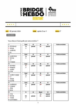 97. Exercice Votre Bridge Hebdo Débutant 05 01 2024