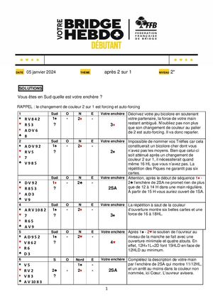 97. Solution Votre Bridge Hebdo Débutant 05 01 2024