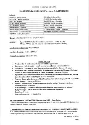 Compte Rendu Conseil Municipal 26102023