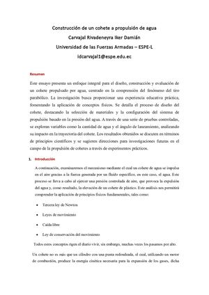 Ensayo Sobre La Construcción De Un Cohete A Propulsión De Agua