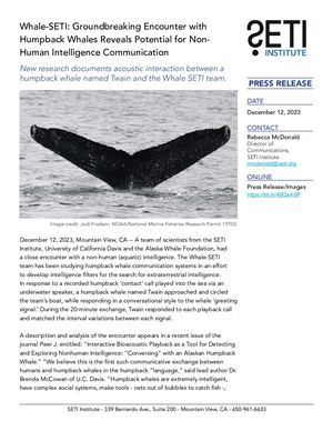 Whale-SETI: Groundbreaking Encounter with Humpback Whales Reveals Potential for Non-Human Intelligence Communication
