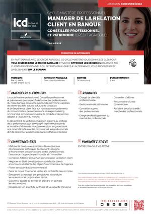 ICD BUSINESS SCHOOL - Manager de la relation client en banque - conseiller professionnel et patrimoine