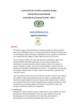 Ensayo Sobre La Construcción De Un Cohete A Propulsión De Agua