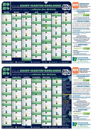 Calendrier Collecte 2024 - Saint Martin Boulogne