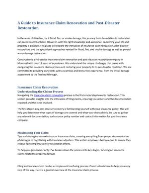 A Guide To Insurance Claim Renovation And Post Disaster Restoration