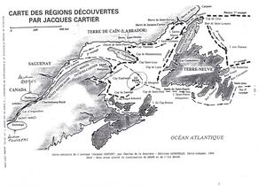Carte des régions découvertes par Jacques Cartier dont l'île Brion nommée en l'honneur de Philippe Chabot de Brion