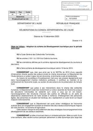 Schéma de développement touristique - 2024-2028 - Département de l'Aude
