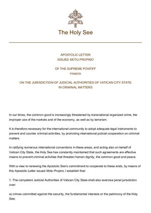 Papa Francesco Motu Proprio 20130711 Organi Giudiziari (1)
