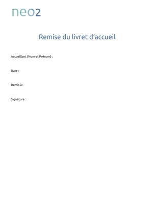 Neo2 Livret D'accueil