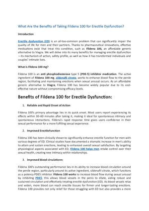 What Are The Benefits Of Taking Fildena 100 For Erectile Dysfunction