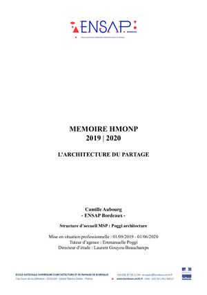 Aubourg Camille Memoire Hmonp L'architecture Du Partage
