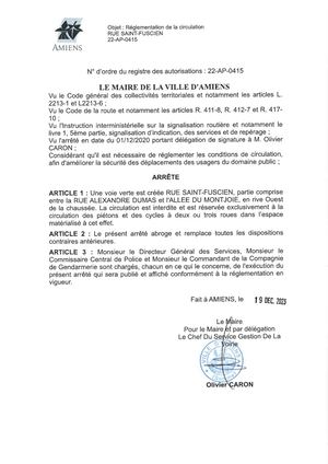 22 Ap 0415 Arrête De Réglementation De La Circulation Rue Saint Fuscien à Amiens
