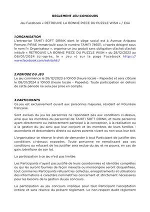 Règlement Jeu Wish Eski 2023