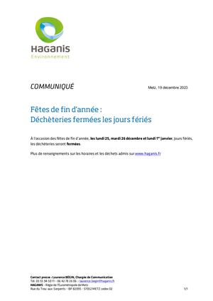 Cp 231219 Info Déchèteries Jours Feriés Fin D'année