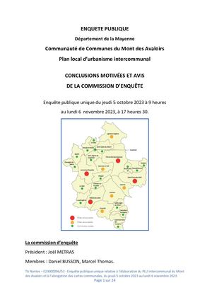 PLUi de la CCMA - Conclusions motivées et avis