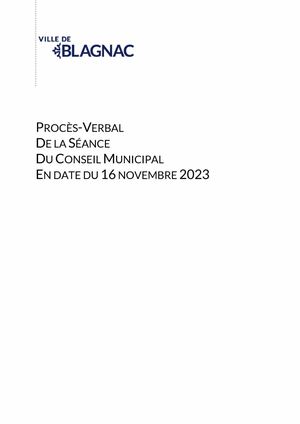 Proces verbal du conseil municipal du 16 novembre