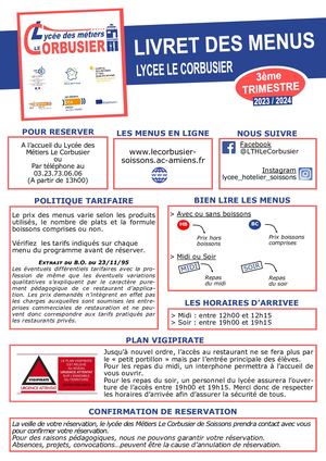 Menus 3ème Trimestre 2023 2024