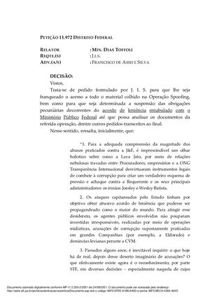 Dias Toffoli Suspendeu No Stf Pagamento Da Multa De 10 Bilhões Beneficiando A J&f