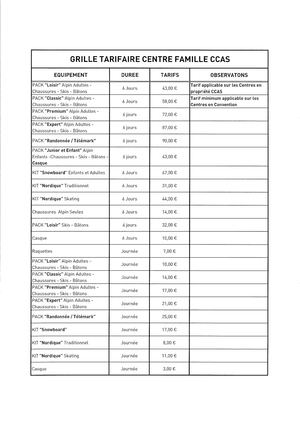 Intersport Grille Tarifaire Applicable Aux Villages Vacances Ccas