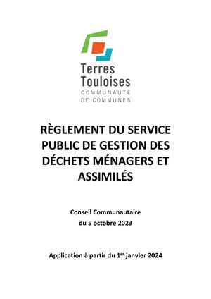 Règlement du service public de gestion des déchets  ménagers et assimilés 2024