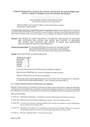 Compte Rendu De La Séance Du Cm Du 28 11 2023