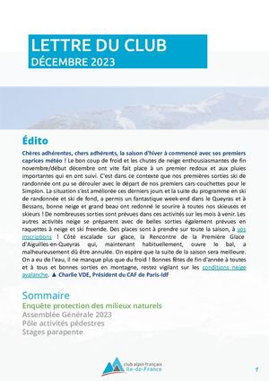 CAF Paris - Lettre Décembre 2023