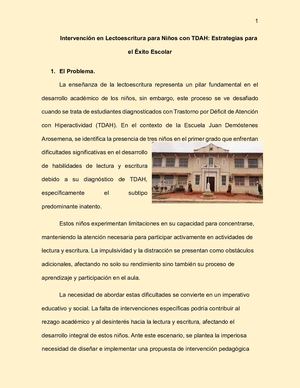 Revista Intervención En Lectoescritura Para Niños Con Tdah