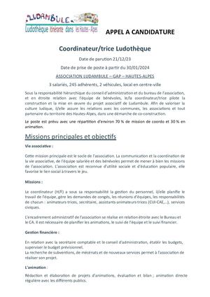 Apppel à Candidature Poste Coordinateur·trice Fin 2023