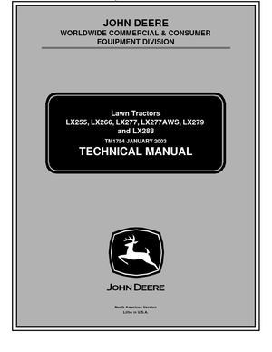 LX266 JOHN DEERE LAWN GARDEN TRACTOR Service Repair Manual