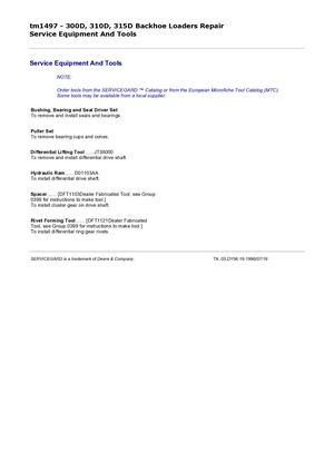 John Deere 300d 310d And 315d Backhoe Loader Service Manual