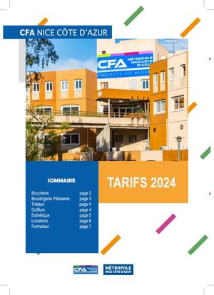 Tarifs CFA Métropole Nice Côte d'Azur