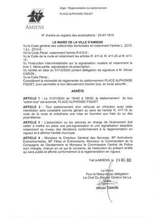 23 At 1610 Arrête De Réglementation Du Stationnement Place Alphonse Fiquet à Amiens Le 31 12 2023