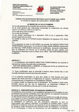 23 Act 3841 Arrête De Création D'un Branchement électrique Rue Des Maraichers à Amiens
