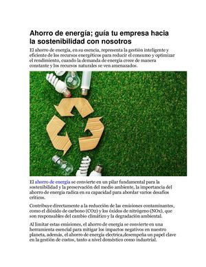 Ahorro De Energía; Guía Tu Empresa Hacia La Sostenibilidad Con Nosotros