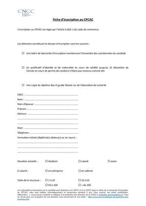 Fiche D'inscription Cpcac