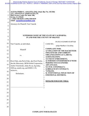 Yuri Vanetik Sues Pavel Fuks Under Rico Accusing Him Of Racketeering Fraud Being An Agent Of Russian Intelligence June 9 2021