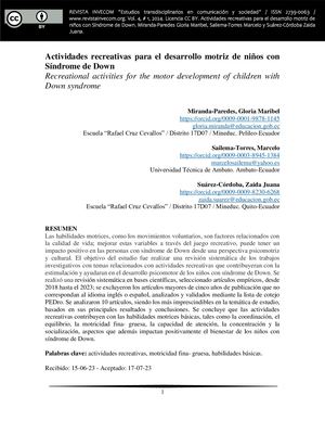 Actividades recreativas para el desarrollo motriz de niños con Síndrome de Down