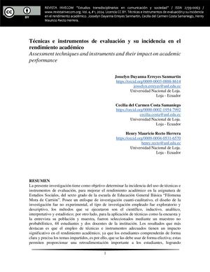 Técnicas e instrumentos de evaluación y su incidencia en el rendimiento académico