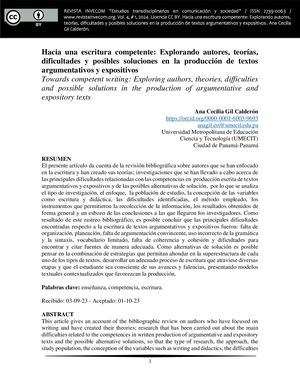 Hacia una escritura competente: Explorando autores, teorías, dificultades y posibles soluciones en la producción de textos argumentativos y expositivos