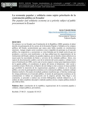 La economía popular y solidaria como sujeto prioritario de la contratación pública en Ecuador