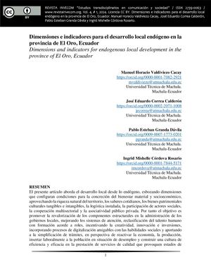 Dimensiones e indicadores para el desarrollo local endógeno en la provincia de El Oro, Ecuador