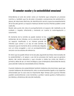 El Comedor Escolar Y La Sostenibilidad Emocional