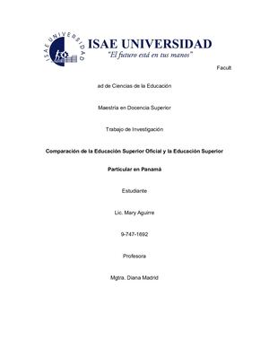 Comparación de la Educación Superior Oficial y la Educación Superior Particular en Panamá