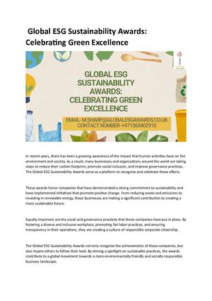 Global Esg Sustainability Awards