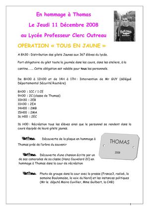 Gilet Jaune Hommage à Thomas 2008