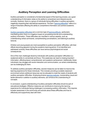 Auditory Perception And Learning Difficulties